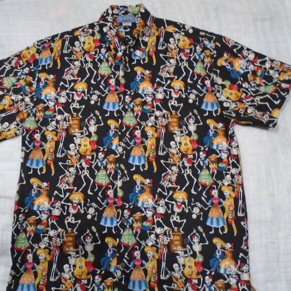 High Seas Trading Day of the Dead Fiesta Dia de Los Muertos Hawaiian Shirt Small - Picture 1 of 2